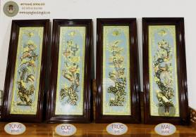 Tứ Quý Khung Gỗ Liền Mê